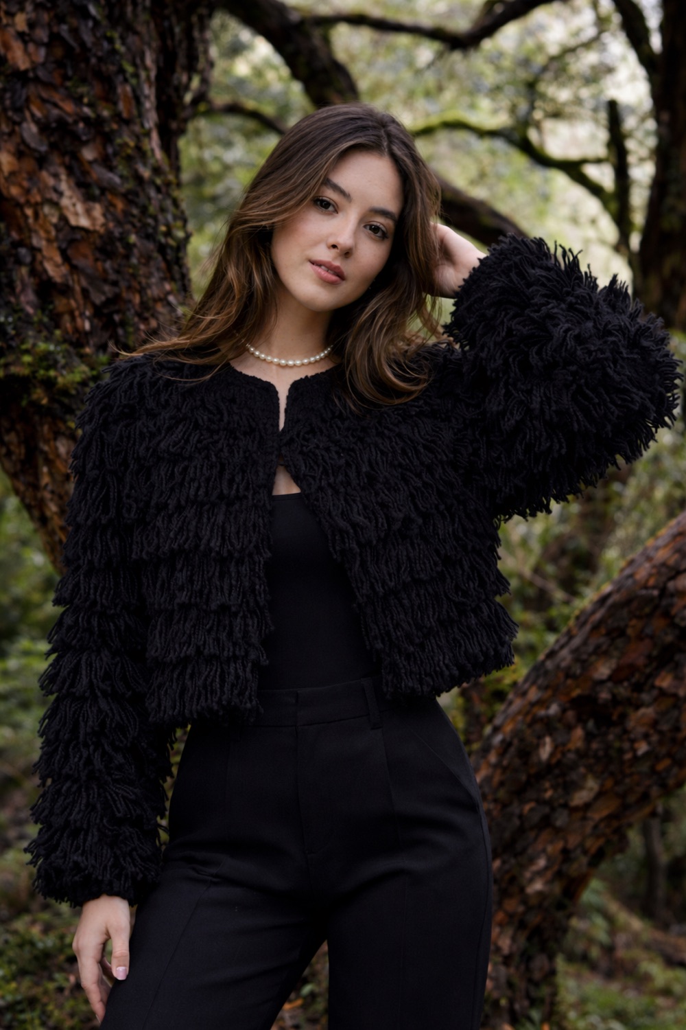 Hand-knit alpaca piece in the Andean forest