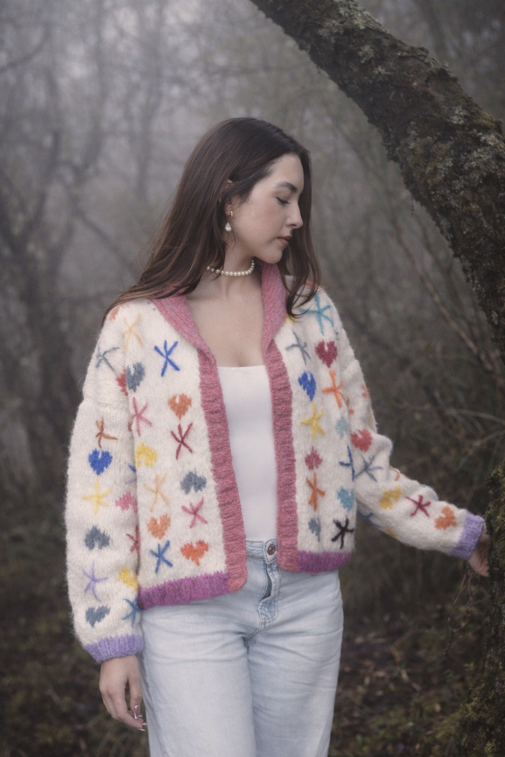 Hand-knit alpaca cardigan in the Andean mist