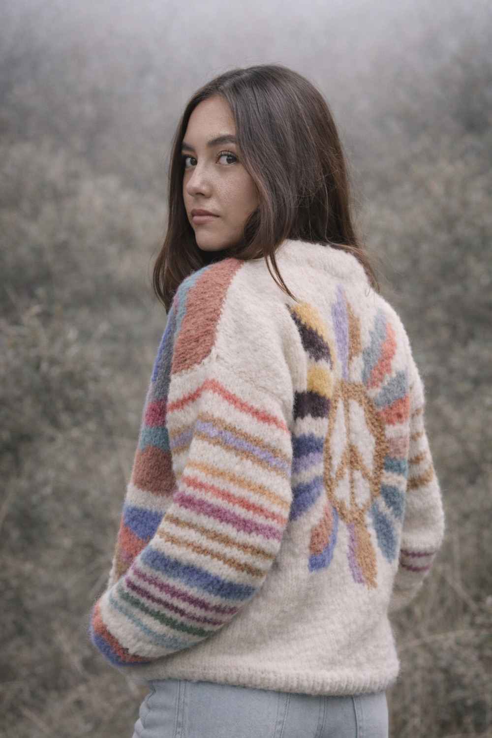 Andean sun-motif cardigan