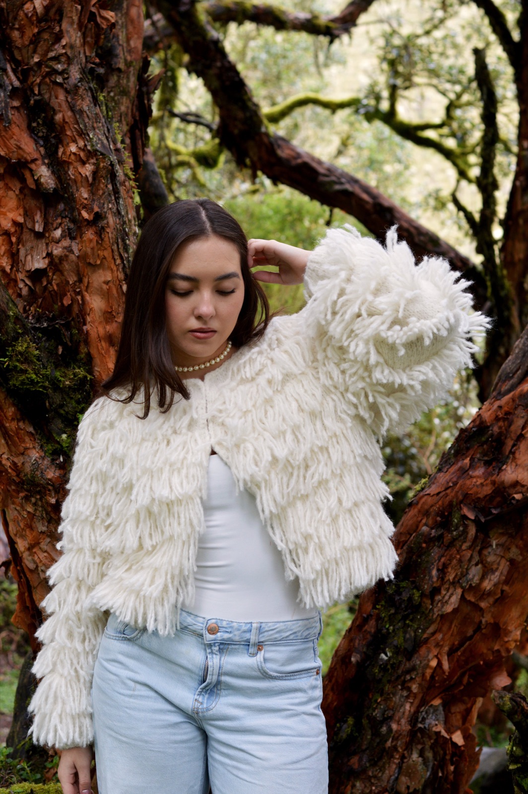 Hand-knit alpaca jacket in the Andes